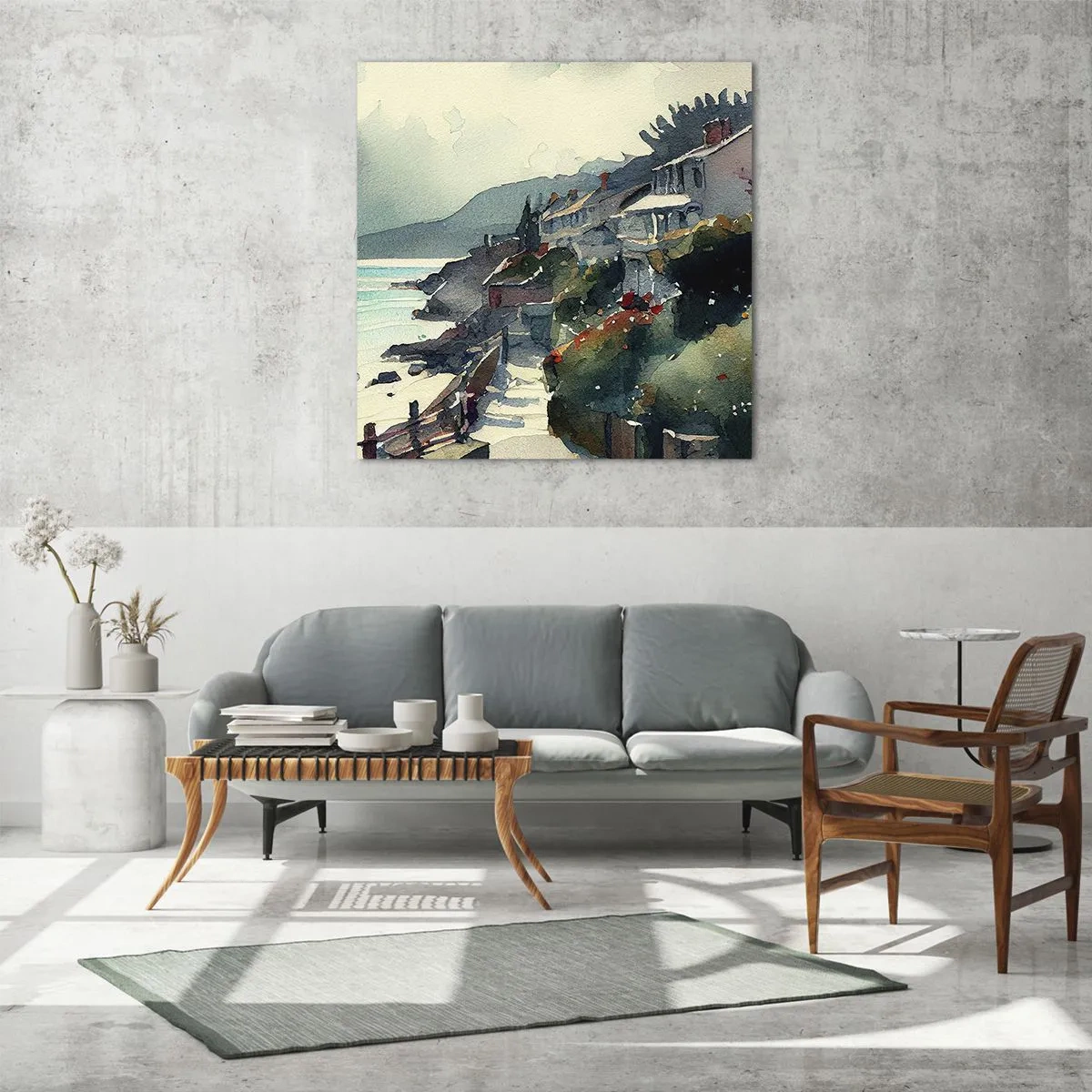 Quadro em vidro - Cidade mediterrânea - 70x70 cm