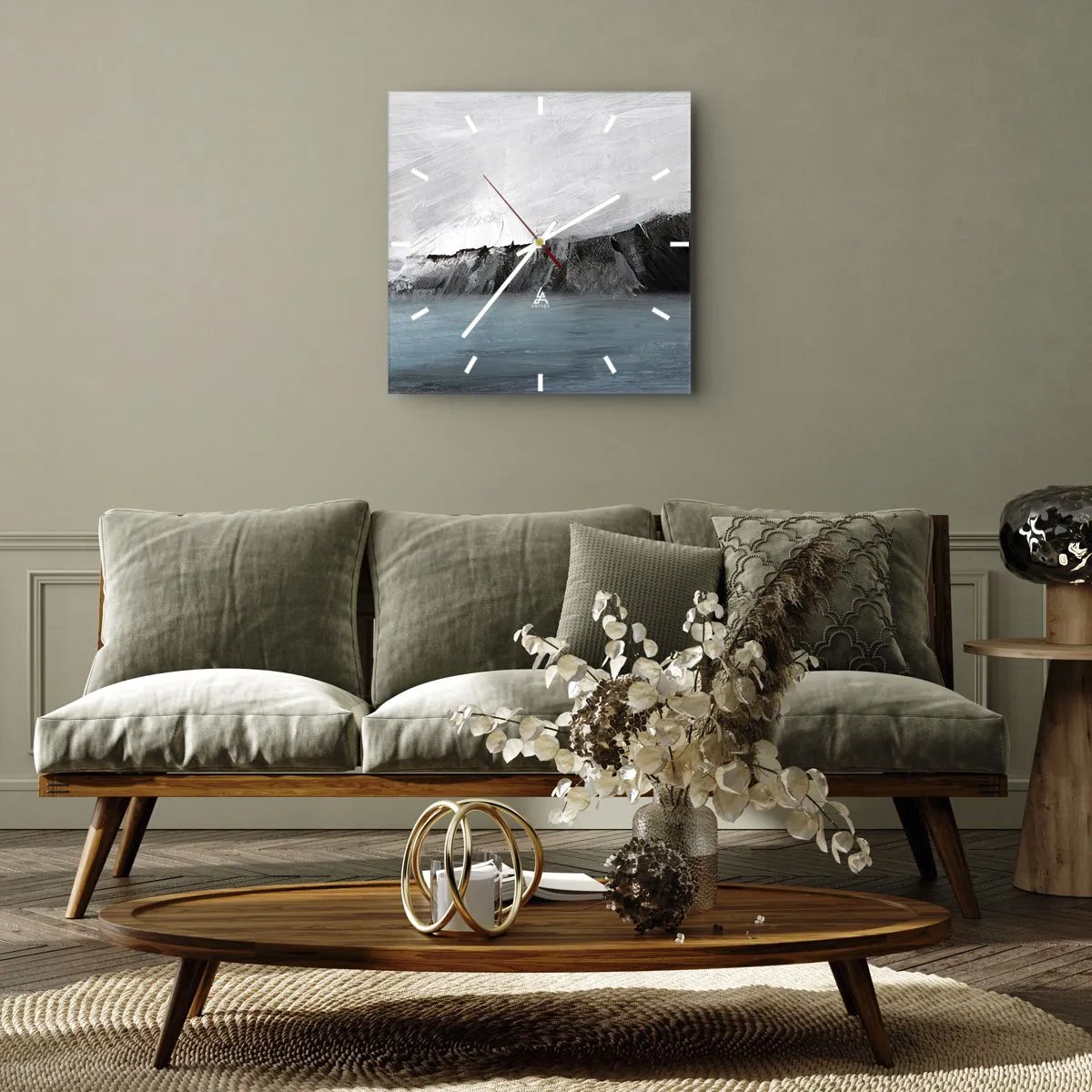 Relógio de parede - Relógio em vidro - Água – terra: choque dos elementos - 30x30 cm