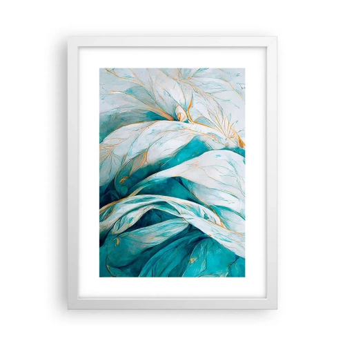 Pôster em moldura branca - Abstração azul com lema dourado - 30x40 cm