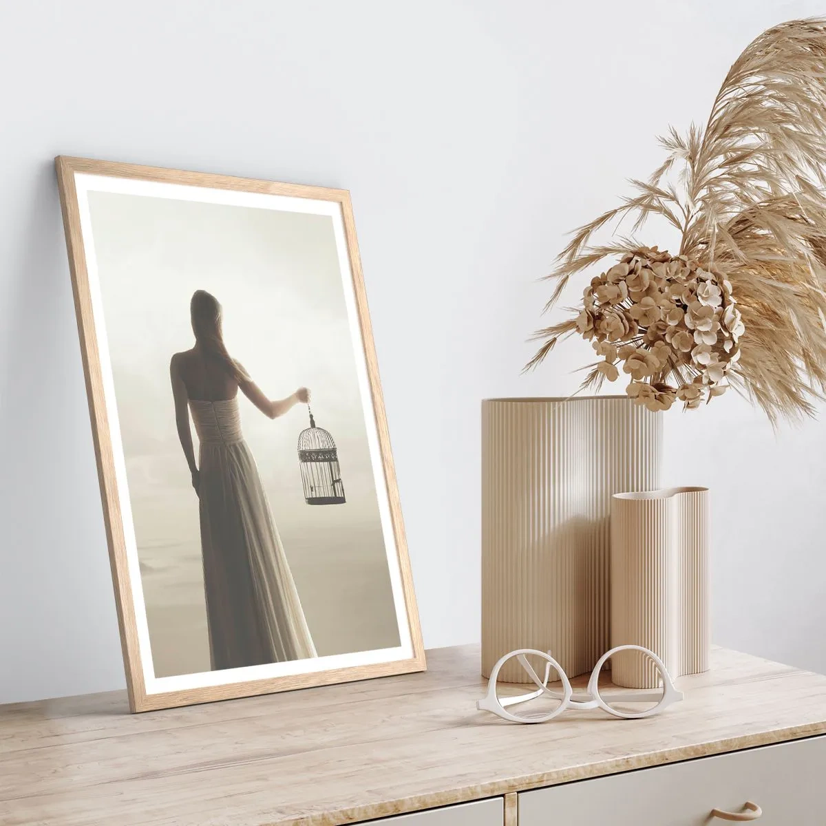 Pôster com moldura de carvalho claro - Seja livre - 50x70 cm