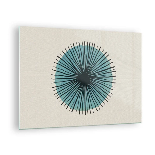 Quadro em vidro - Padrão geométrico em tons de turquesa e preto - 70x50cm - Radiante sobre o azul - Decoração de parede moderna para a sala de estar e quarto ARTTOR
