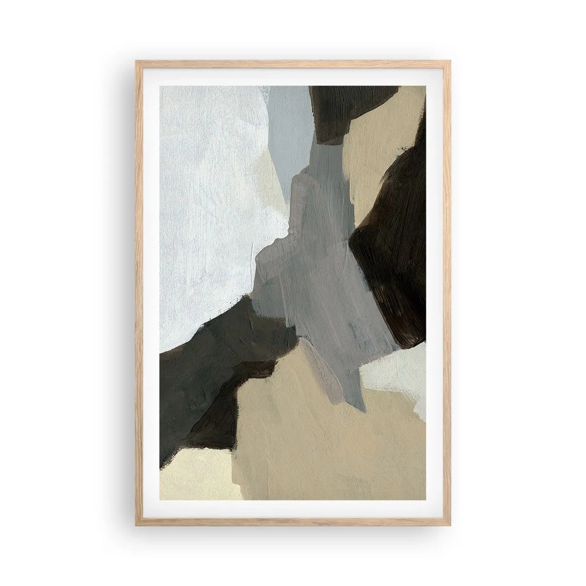 Pôster com moldura de carvalho claro - Abstração: a encruzilhada do cinza - 61x91 cm