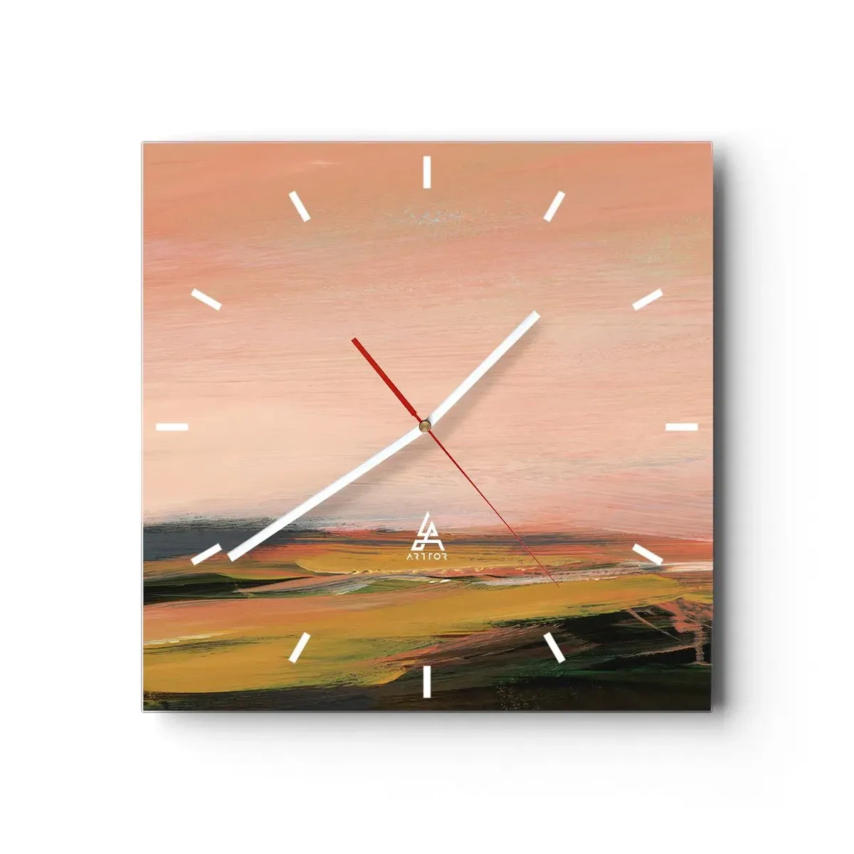 Relógio de parede - Relógio em vidro - Em tons rosa - 30x30 cm