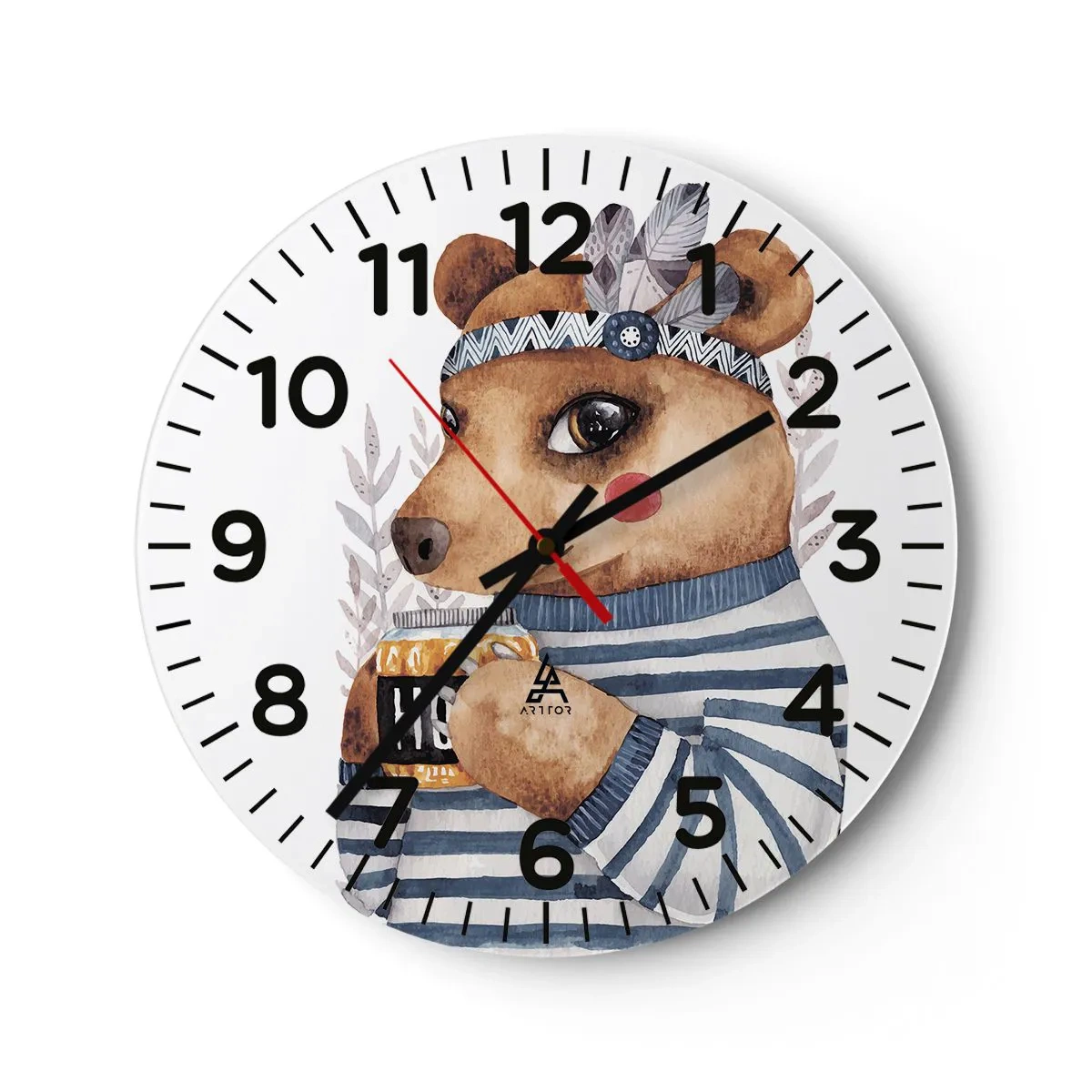 Relógio de parede - Relógio em vidro - Doce ursa - 30x30 cm