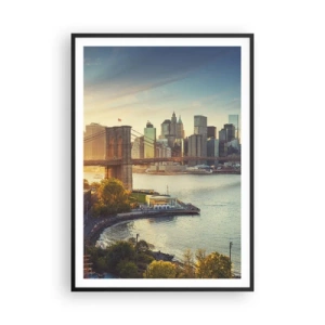 Pôster com moldura preta - O amanhecer da cidade grande - 70x100 cm