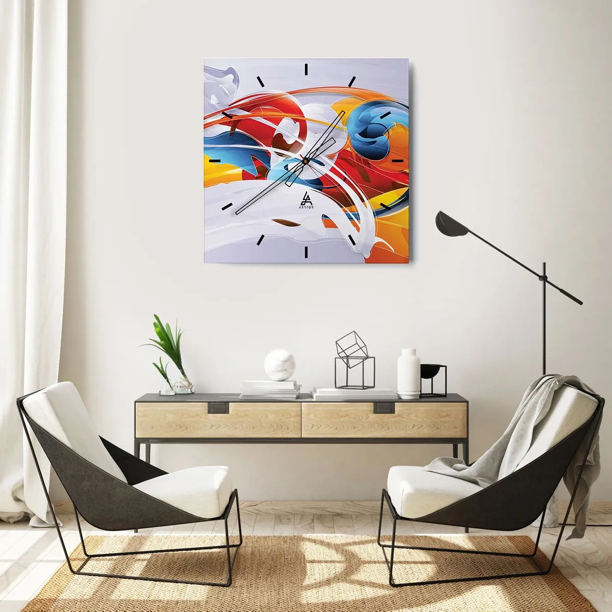 Relógio de parede - Relógio em vidro - A dança dos elementos da natureza - 40x40 cm