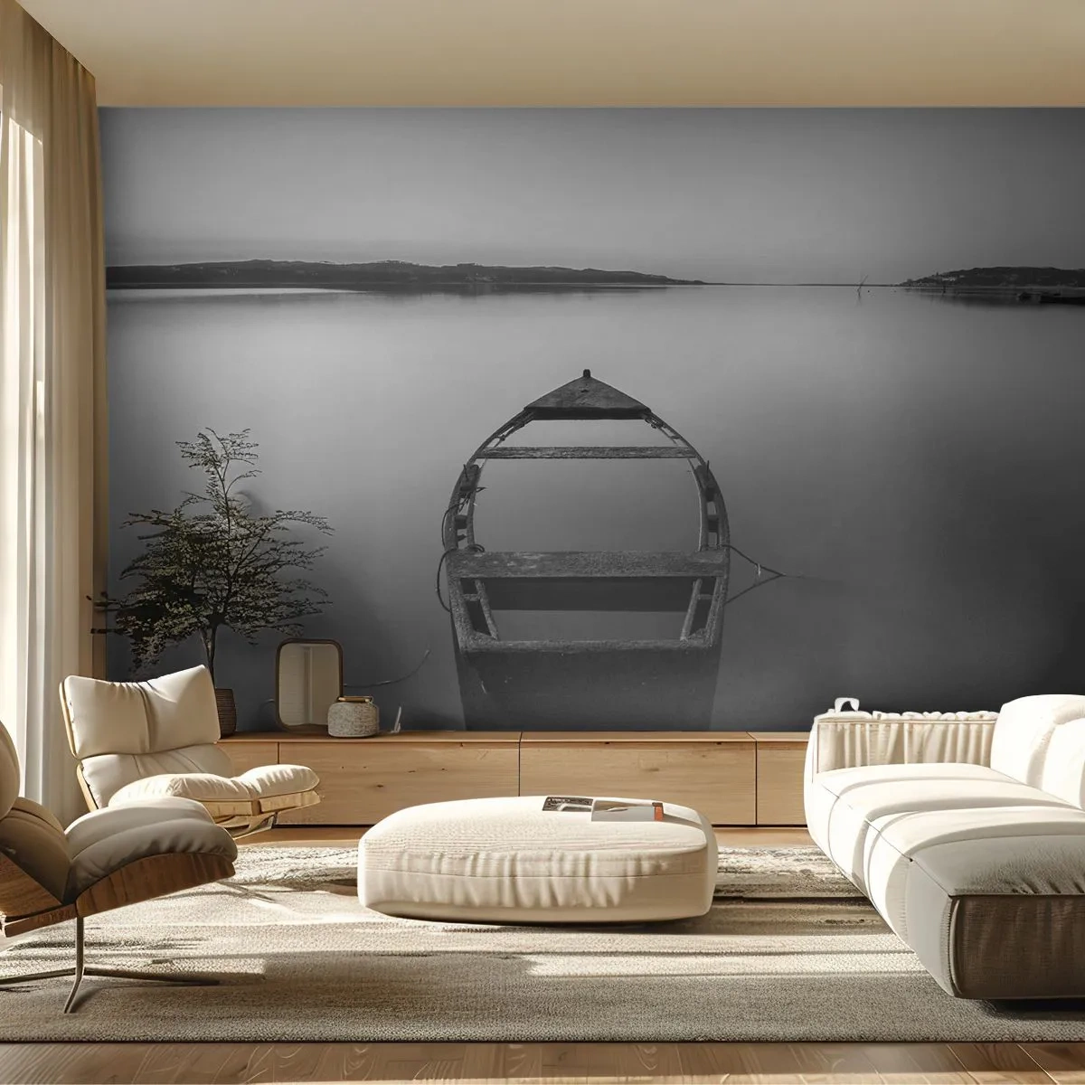 Papel de Parede Standard Eco - Saudade e melancolia - Paisagem, Lago, Barco - 200x140 cm