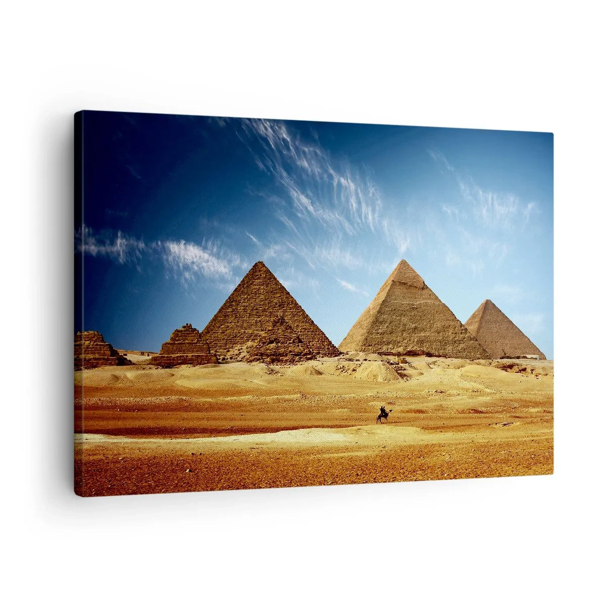 Quadro em tela - As Pirâmides de Gizé contra um céu azul e paisagem desértica - 70x50cm - 40 séculos vos contemplam - Decoração de parede moderna para a sala de estar e quarto ARTTOR