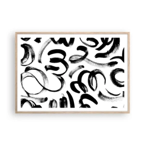 Pôster com moldura de carvalho claro - Preto sobre branco - 100x70 cm