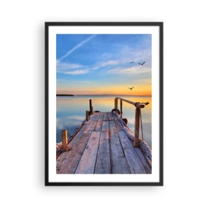 Pôster com moldura preta - Um píer ao pôr do sol sobre um lago calmo - 50x70cm - Caminhando em direção ao sol - Decoração de parede moderna para a sala de estar e quarto ARTTOR