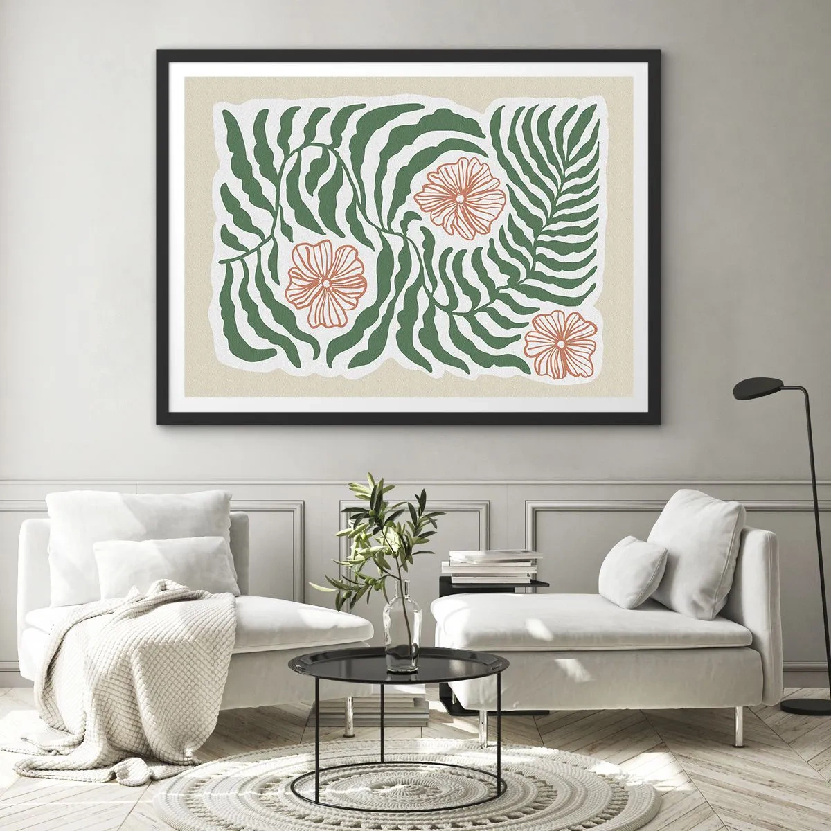 Pôster com moldura preta - Florescendo em verde - 70x50 cm
