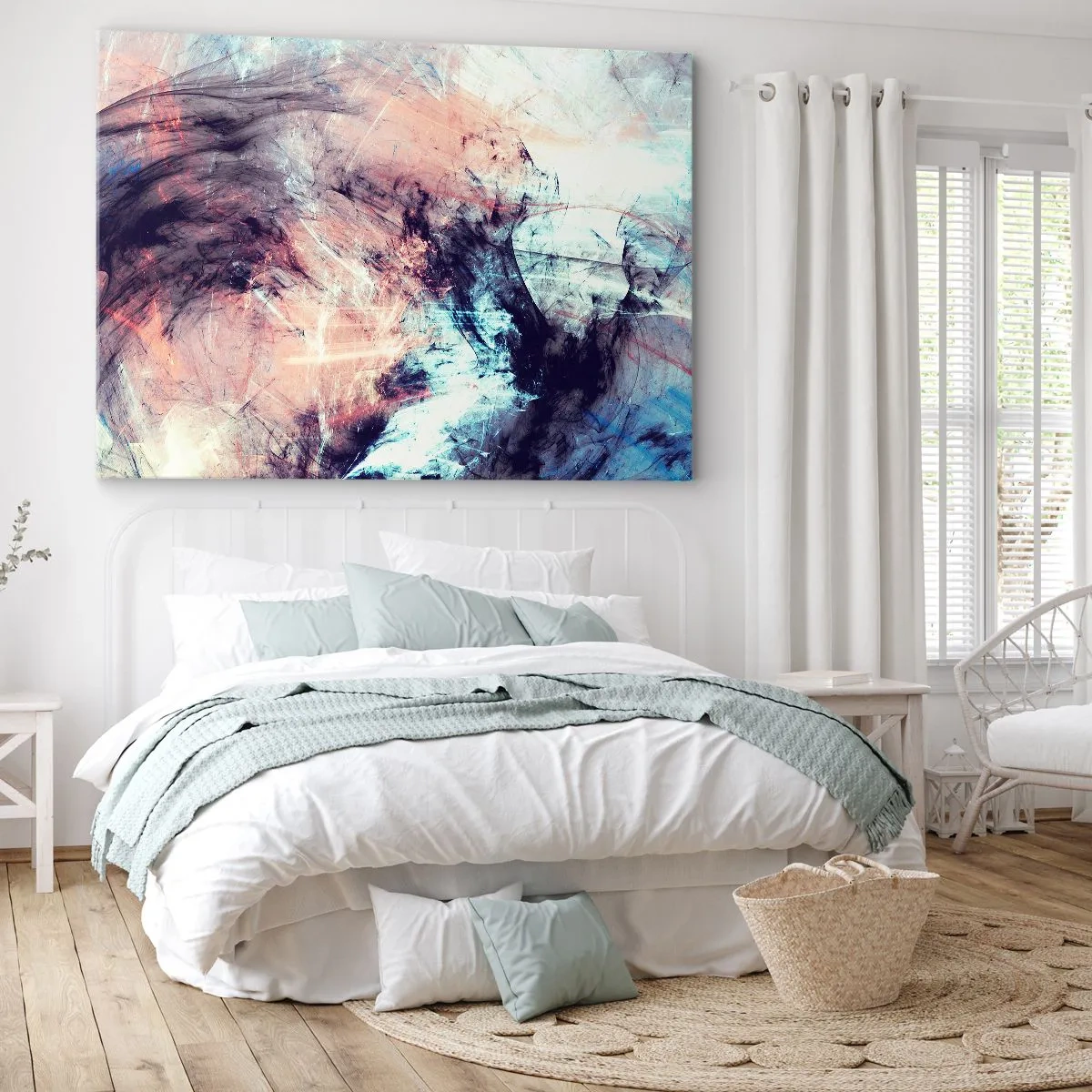 Quadro em tela - Composição abstrata em tons pastéis e escuros - 70x50cm - Sinta o vento - Decoração de parede moderna para a sala de estar e quarto ARTTOR