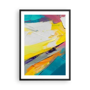Pôster com moldura preta - Uma pintura abstrata com cores dinâmicas em tons claros. - 50x70cm - Anatomia da luz - Decoração de parede moderna para a sala de estar e quarto ARTTOR