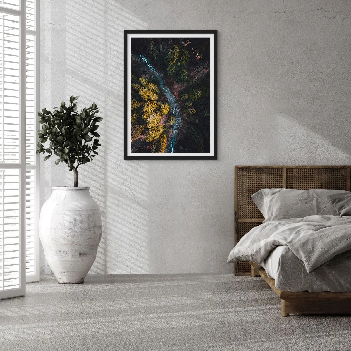 Pôster com moldura preta - Uma vista aérea de um riacho na floresta - 50x70cm - Rápido e cada vez mais rápido - Decoração de parede moderna para a sala de estar e quarto ARTTOR