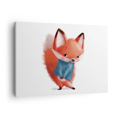 Quadro em tela - Uma raposa fofa em um terno azul - 70x50cm - Fico bonito nisto? - Decoração de parede moderna para a sala de estar e quarto ARTTOR