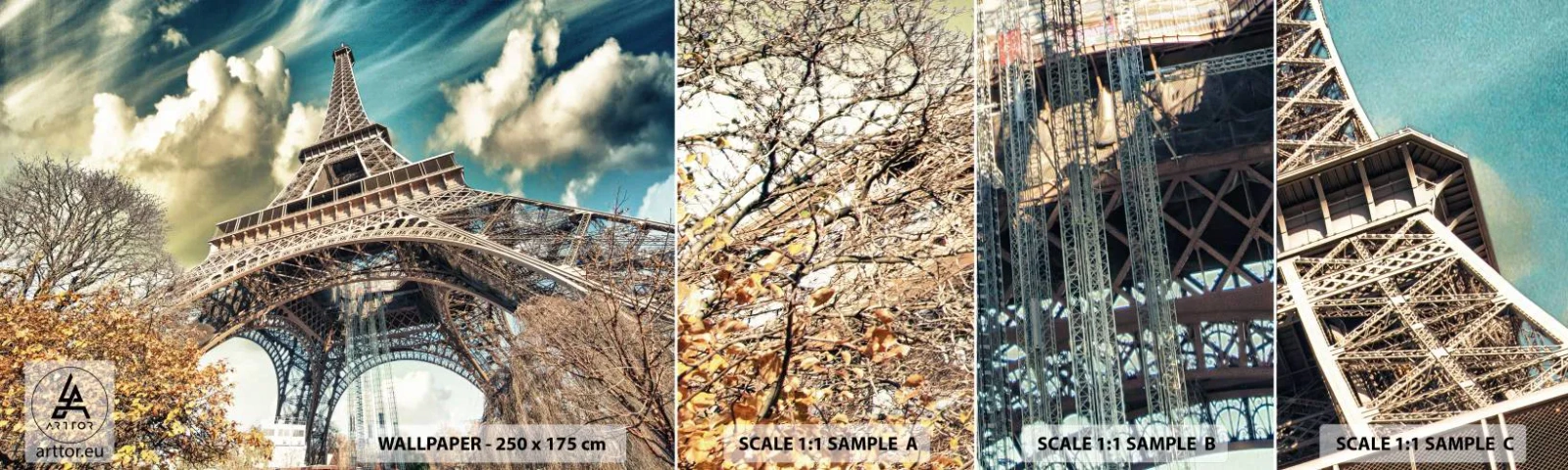 Amostra de papel de parede autocolante Deluxe Sticker - E no outono em Paris... - Cidade, Paris, Torre Eiffel - 100x30 cm