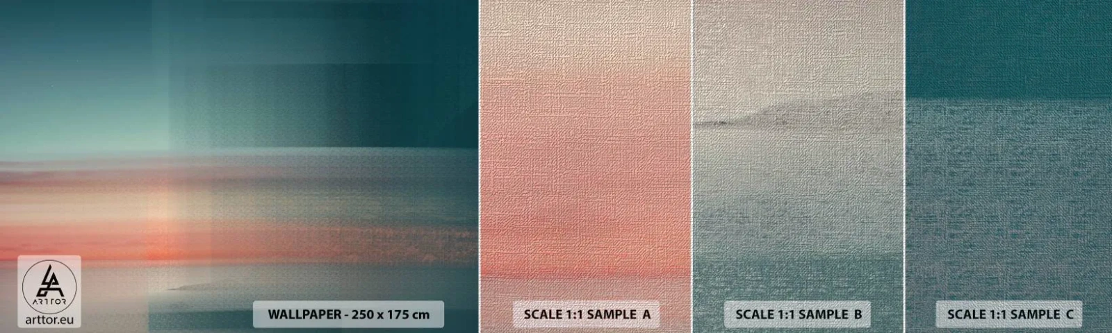 Amostra de papel de parede Premium Canvas - Resumo: ondas de luz - Água, Céu, Minimalismo - 100x30 cm