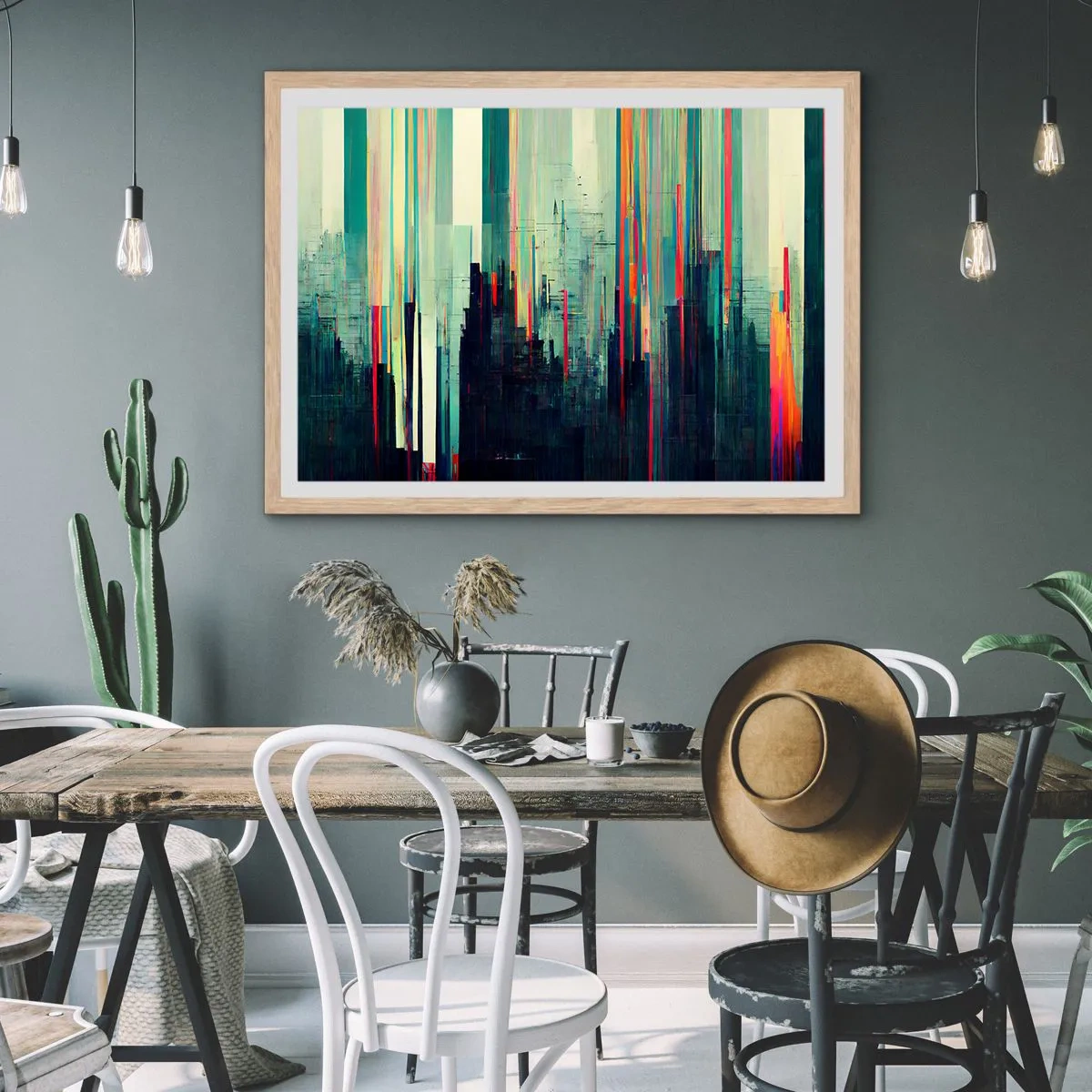 Pôster com moldura de carvalho claro - Cidade futurista - 100x70 cm