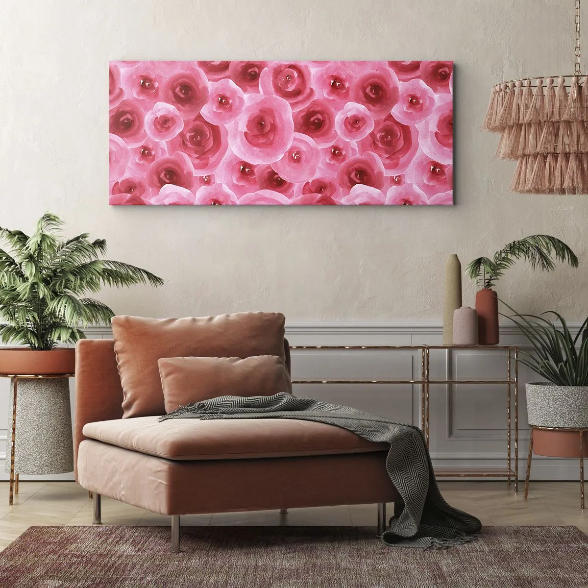 Quadro em tela - Rosas acima e abaixo - 90x30 cm