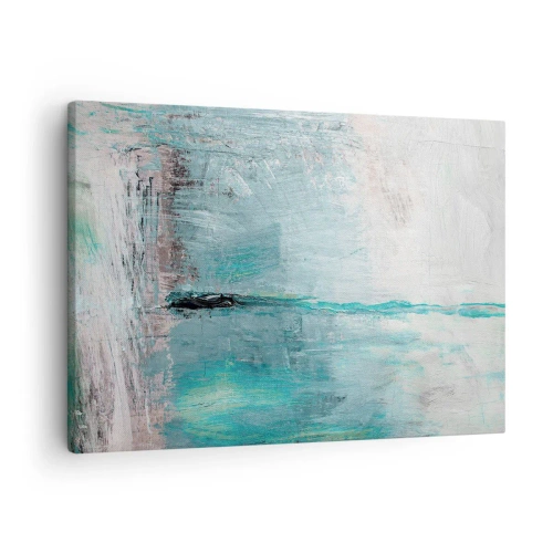 Quadro em tela - Abstração em tons de turquesa e cinza - 70x50cm - Horizontalmente em azul - Decoração de parede moderna para a sala de estar e quarto ARTTOR