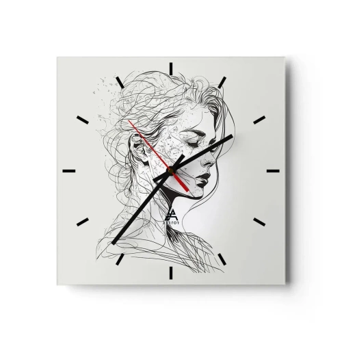 Relógio de parede - Relógio em vidro - Retrato em pensamento - 30x30 cm