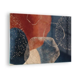 Quadro em vidro - Formas abstratas em tons de azul marinho e cobre - 70x50cm - Leveza do ser - Decoração de parede moderna para a sala de estar e quarto ARTTOR