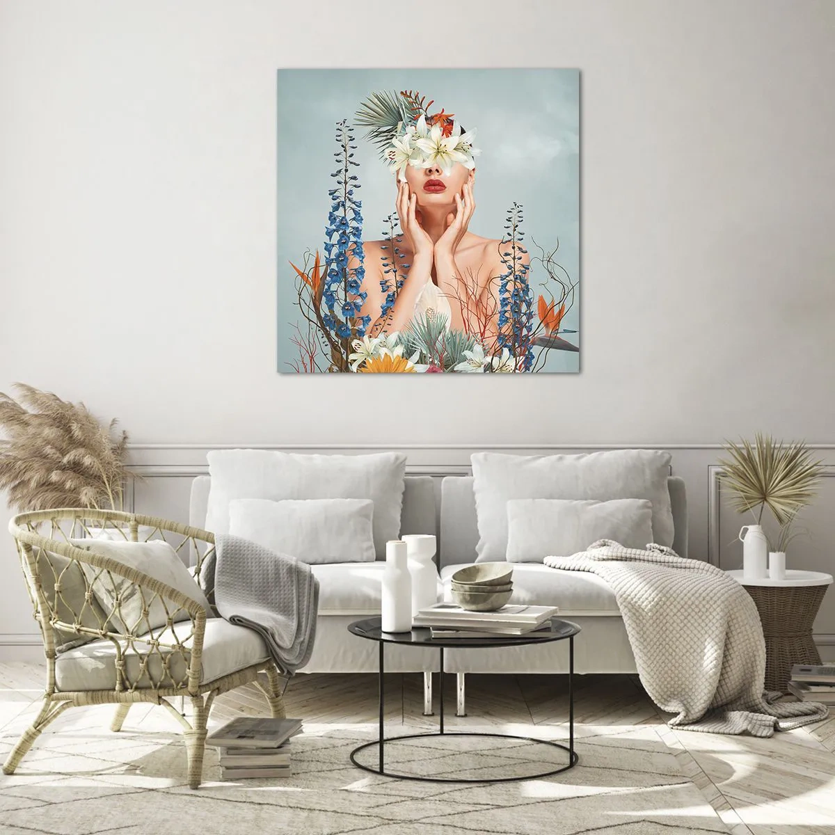 Quadro em vidro - Mulher – flor - 60x60 cm