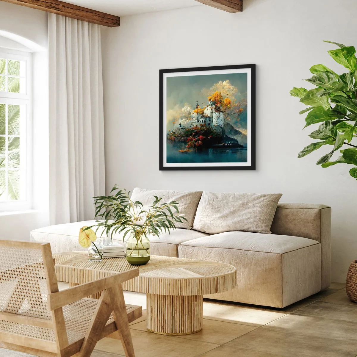 Pôster com moldura preta - O começo de uma história romântica - 40x40 cm