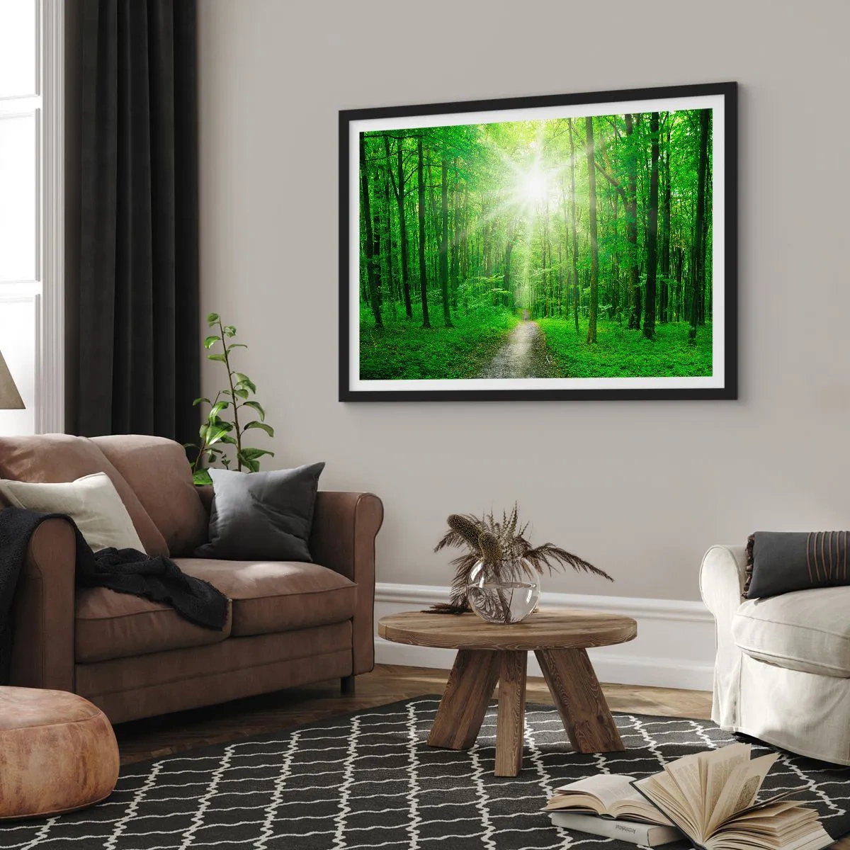 Pôster com moldura preta - Catedral Verde - 100x70 cm