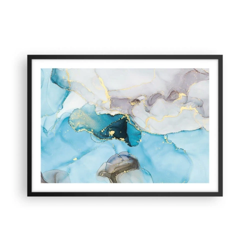 Pôster com moldura preta - Estudo do encontro do cinza e turquesa - 70x50 cm