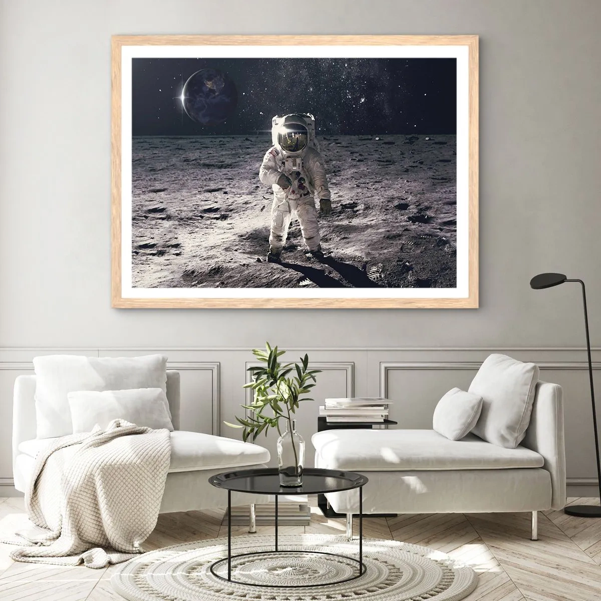 Pôster com moldura de carvalho claro - Saudações da Lua - 70x50 cm