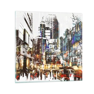 Quadro em vidro - Cidade cintilante - 40x40 cm
