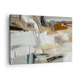 Quadro em tela - Abstração textural em tons de terra e branco - 70x50cm - Camadas coloridas - Decoração de parede moderna para a sala de estar e quarto ARTTOR