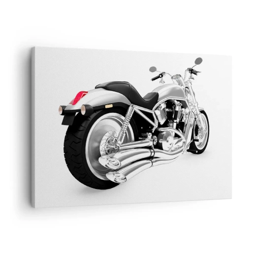 Quadro em tela - Motocicleta cromada em fundo branco - 70x50cm - O sonho de um colecionador - Decoração de parede moderna para a sala de estar e quarto ARTTOR