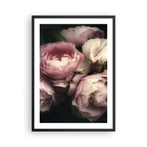 Pôster com moldura preta - Peônias rosas em um arranjo elegante e clássico - 50x70cm - O encanto da belle epoque - Decoração de parede moderna para a sala de estar e quarto ARTTOR