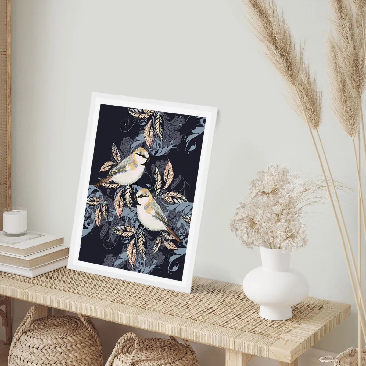 Pôster em moldura branca - Canto amarelo-azul - 61x91 cm