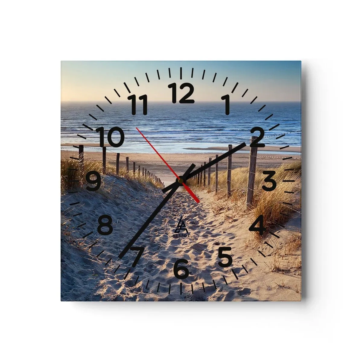 Relógio de parede - Relógio em vidro - O som do mar, o canto dos pássaros, a praia selvagem entre a relva... - 40x40 cm