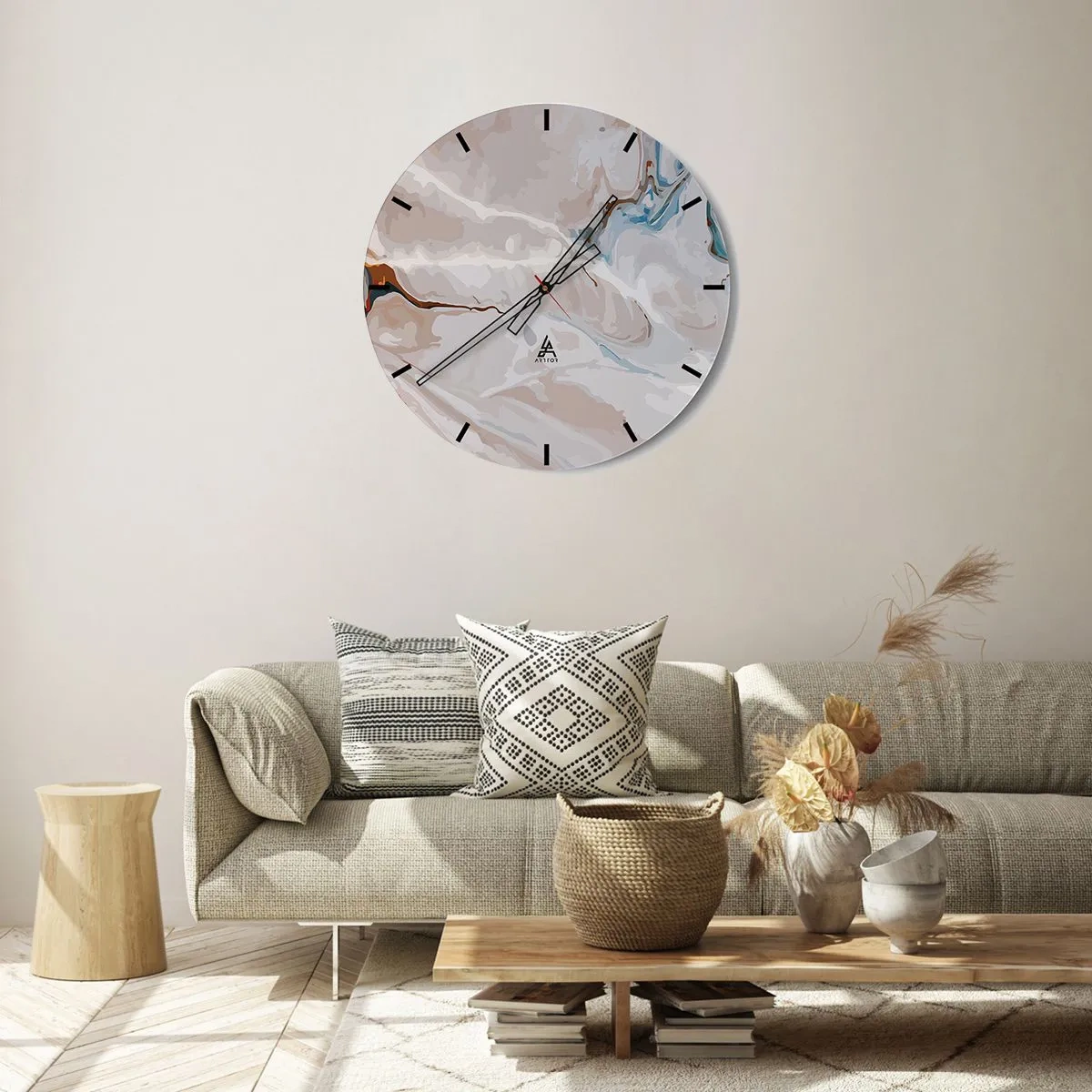 Relógio de parede - Relógio em vidro - Meandros azuis sob branco - 40x40 cm