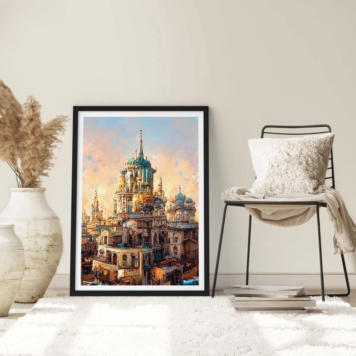 Pôster com moldura preta - Arquitetura monumental em cores quentes - 50x70cm - Cidade das cidades - Decoração de parede moderna para a sala de estar e quarto ARTTOR