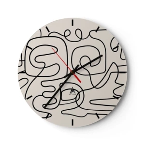 Relógio de parede - Relógio em vidro - Linhas pretas abstratas em um fundo claro em um estilo moderno - 30x30cm - Na trilha - Decoração de parede moderna para a sala de estar, cozinha e quarto ARTTOR