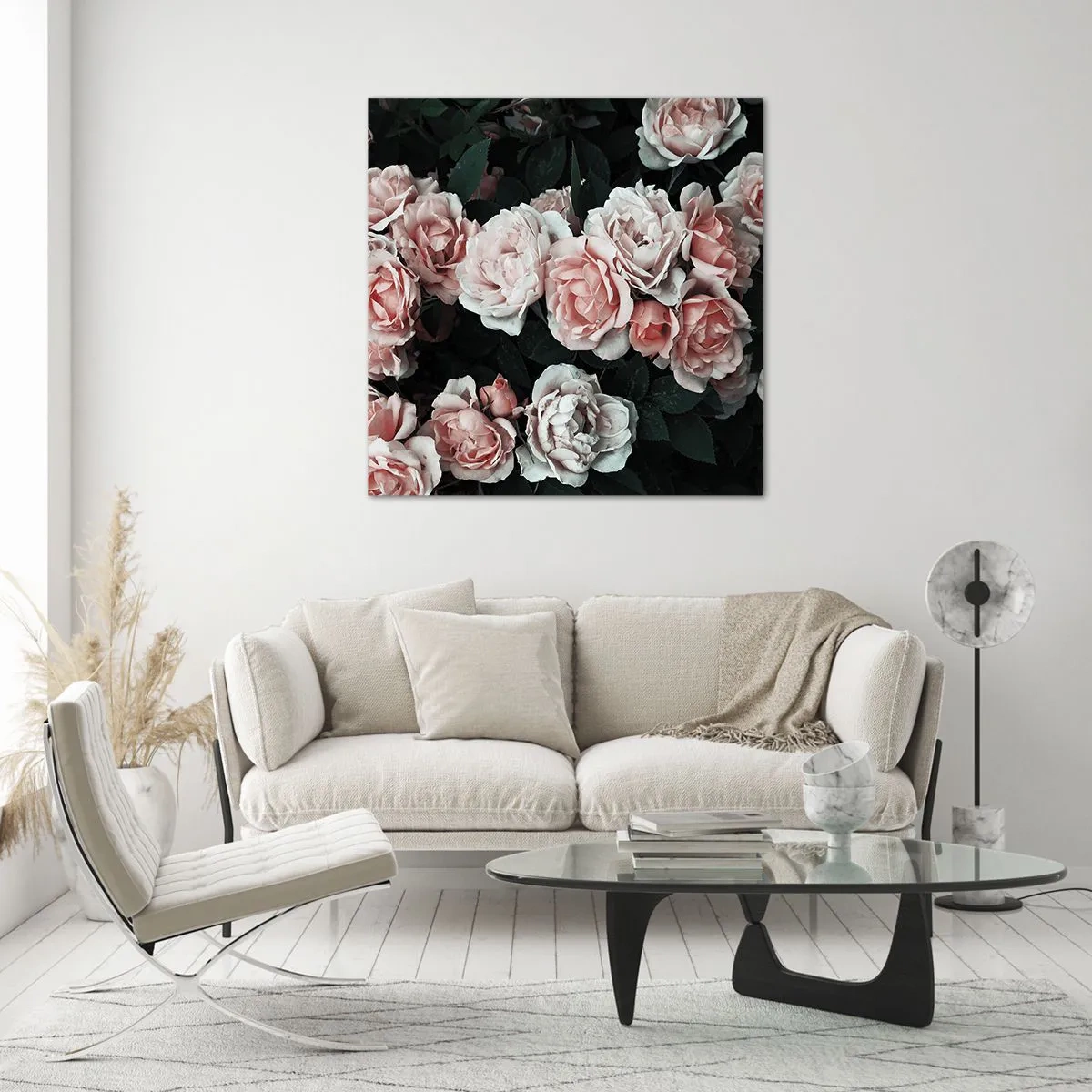 Quadro em vidro - Conjuntos de rosas - 70x70 cm