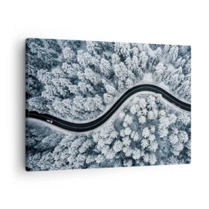 Quadro em tela - Uma vista aérea de uma estrada sinuosa em uma floresta de inverno - 70x50cm - Pelaa floresta no inverno - Decoração de parede moderna para a sala de estar e quarto ARTTOR