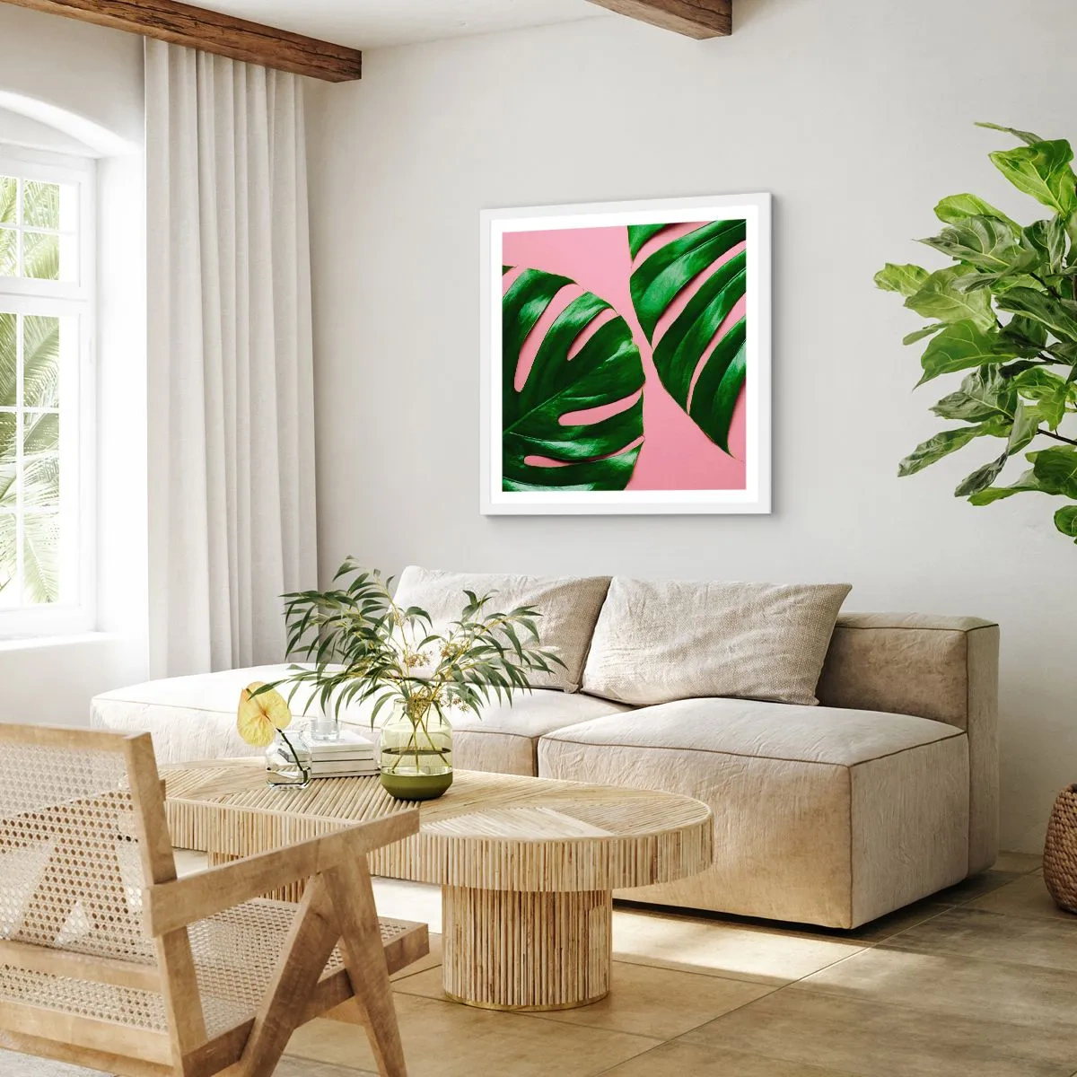 Pôster em moldura branca - Encontro verde - 40x40 cm