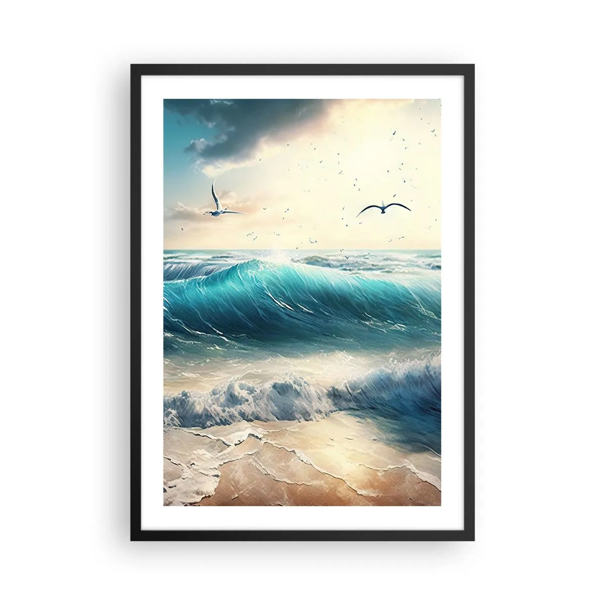 Pôster com moldura preta - Ondas turquesas quebrando na costa - 50x70cm - Cantarola apenas para si - Decoração de parede moderna para a sala de estar e quarto ARTTOR