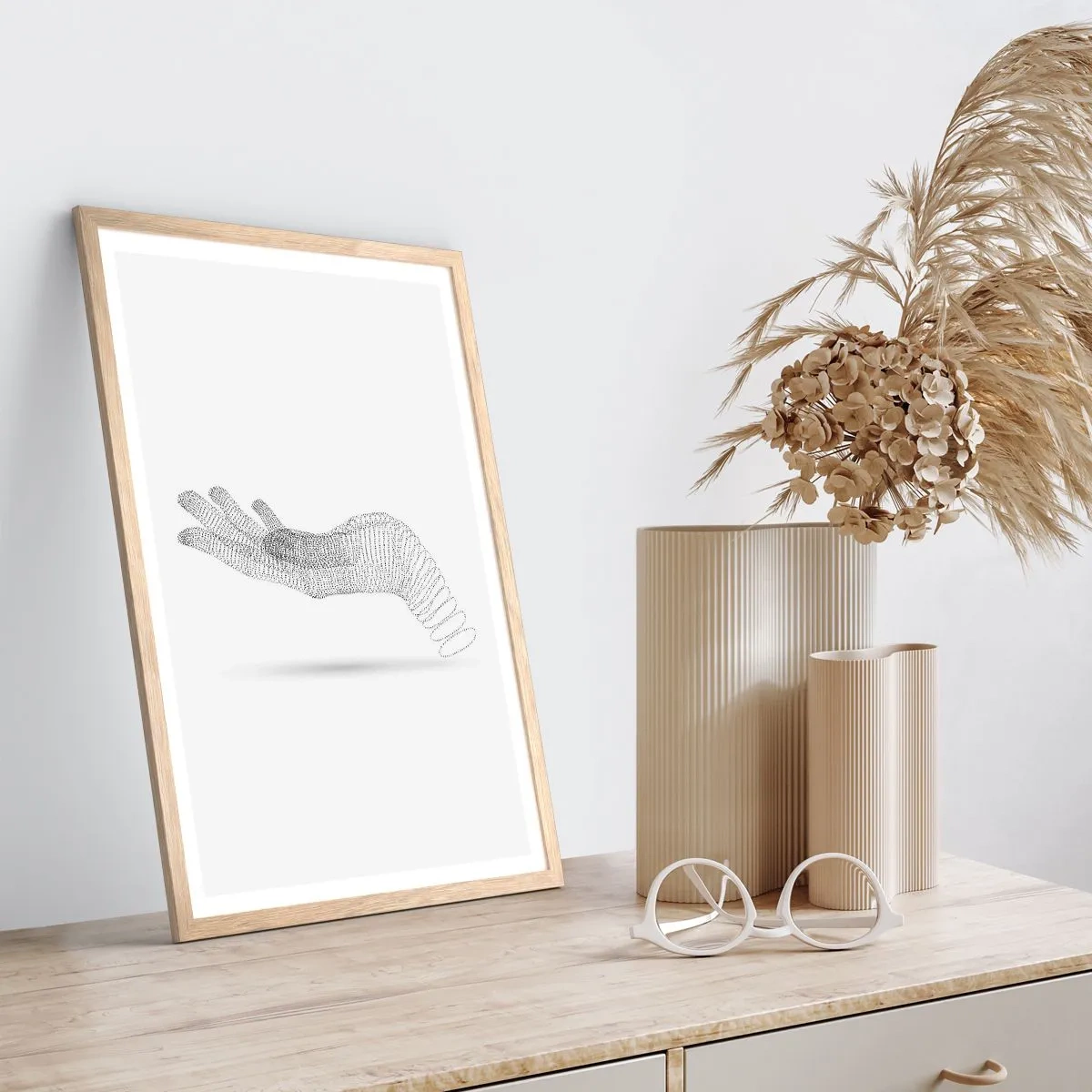 Pôster com moldura de carvalho claro - Mão de mola - 61x91 cm