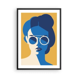Pôster com moldura preta - Retrato abstrato de uma mulher usando óculos de sol - 50x70cm - Look de férias - Decoração de parede moderna para a sala de estar e quarto ARTTOR