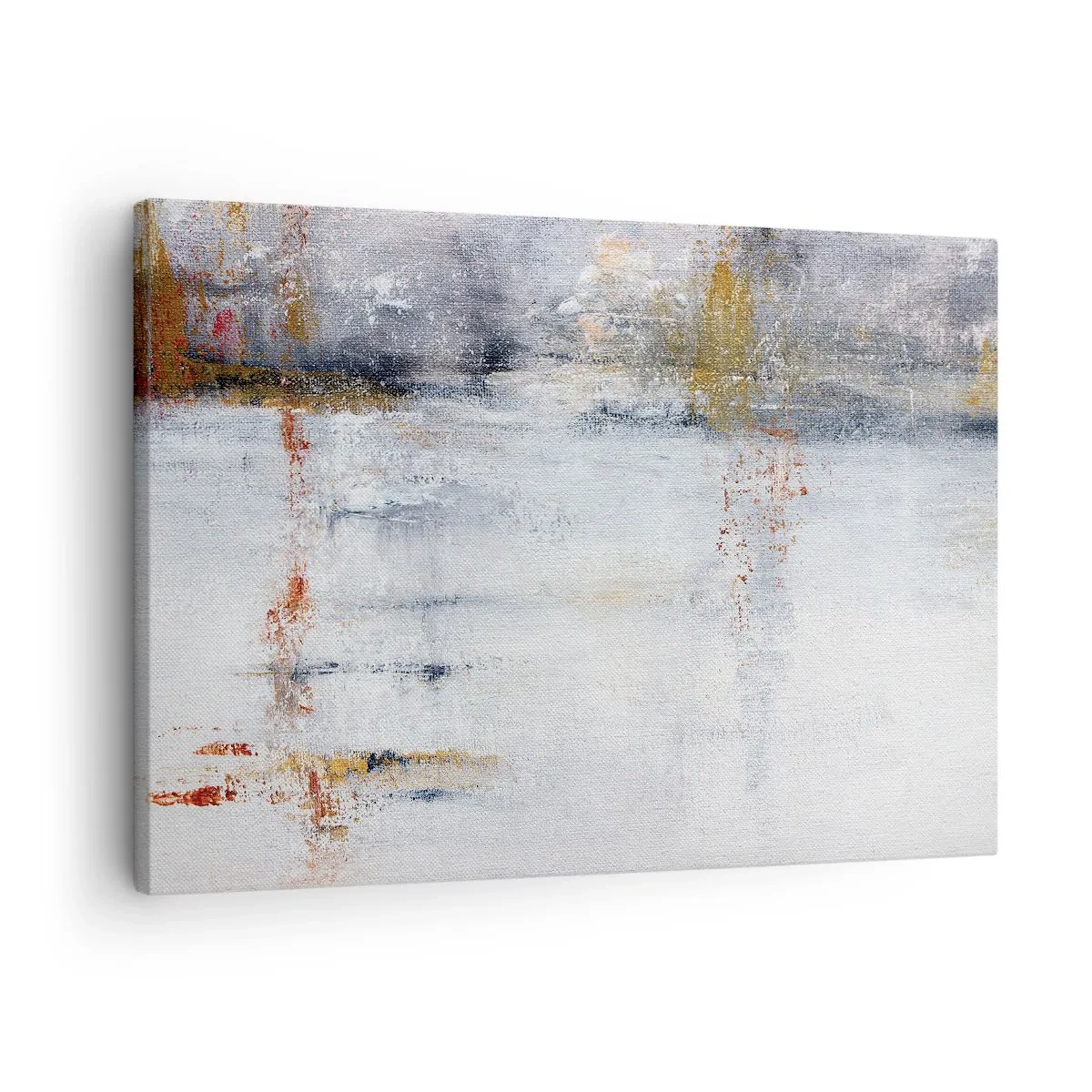 Quadro em tela - Uma paisagem abstrata com detalhes borrados de cinza e dourado. - 70x50cm - Atrás da cortina de ar - Decoração de parede moderna para a sala de estar e quarto ARTTOR