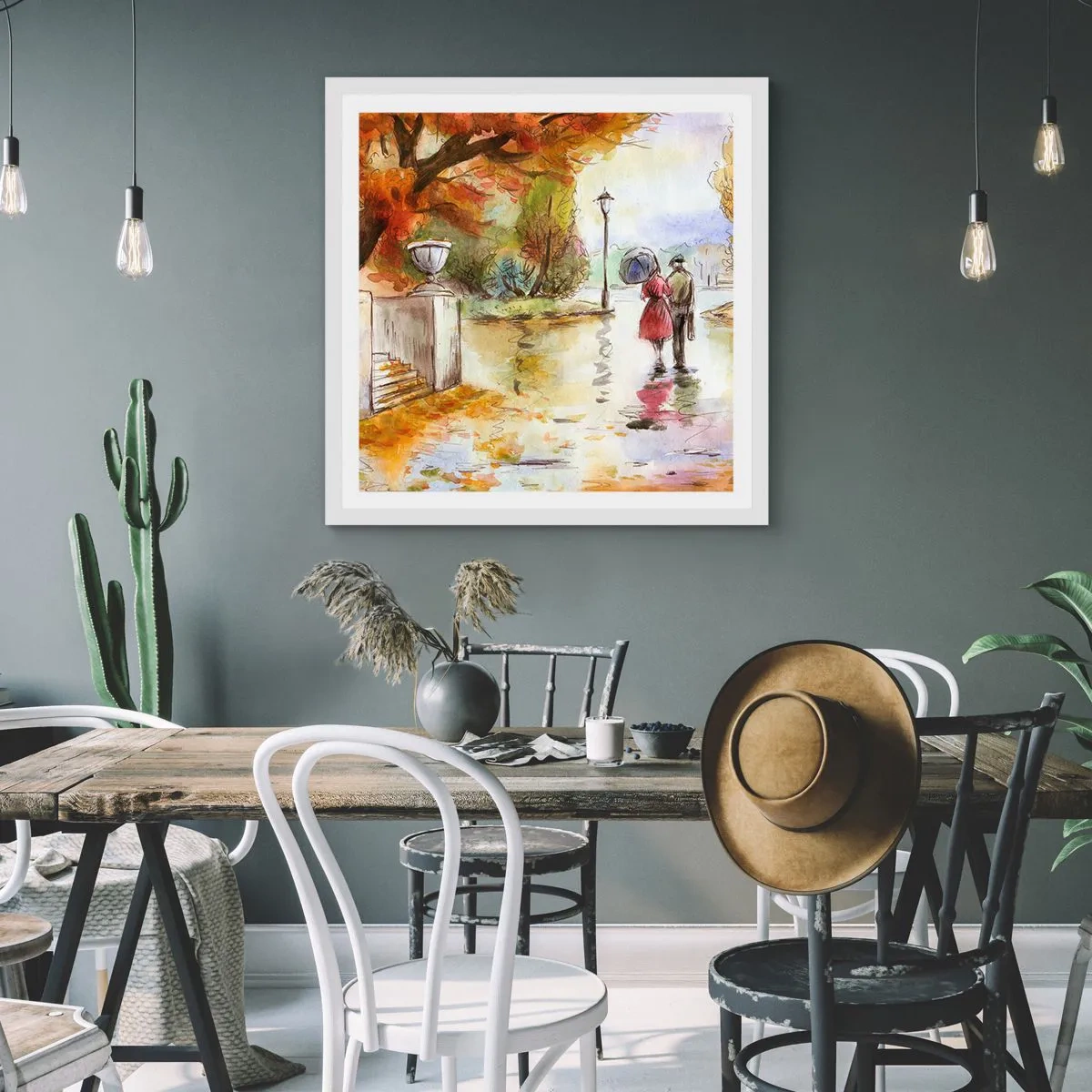 Pôster em moldura branca - Outono romântico no parque - 30x30 cm