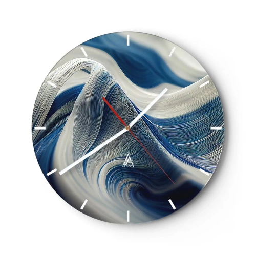 Relógio de parede - Relógio em vidro - Redemoinhos dinâmicos em tons de azul e branco com um arranjo ondulado - 30x30cm - A fluidez do azul e do branco - Decoração de parede moderna para a sala de estar, cozinha e quarto ARTTOR