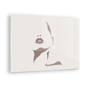 Quadro em vidro - Contorno do rosto e pescoço de uma mulher em estilo minimalista - 70x50cm - Feito de luz e sombra - Decoração de parede moderna para a sala de estar e quarto ARTTOR